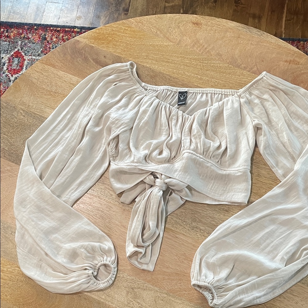 Windsor Cream Off-Shoulder Blouse with Tie-Front